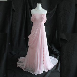 Pink Chiffon Lace Gala Formal Prom Evening Gown